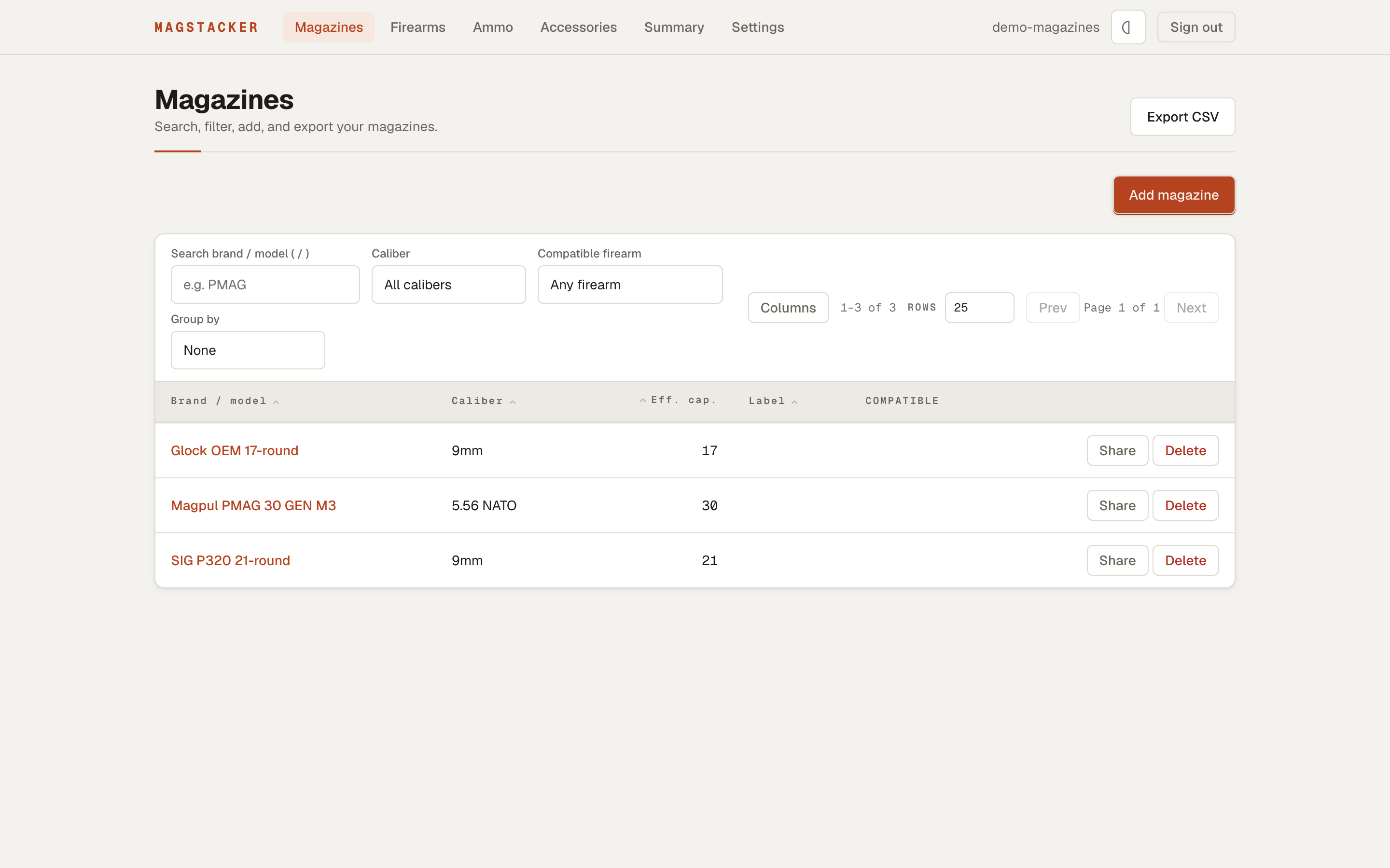Magazines list, light theme